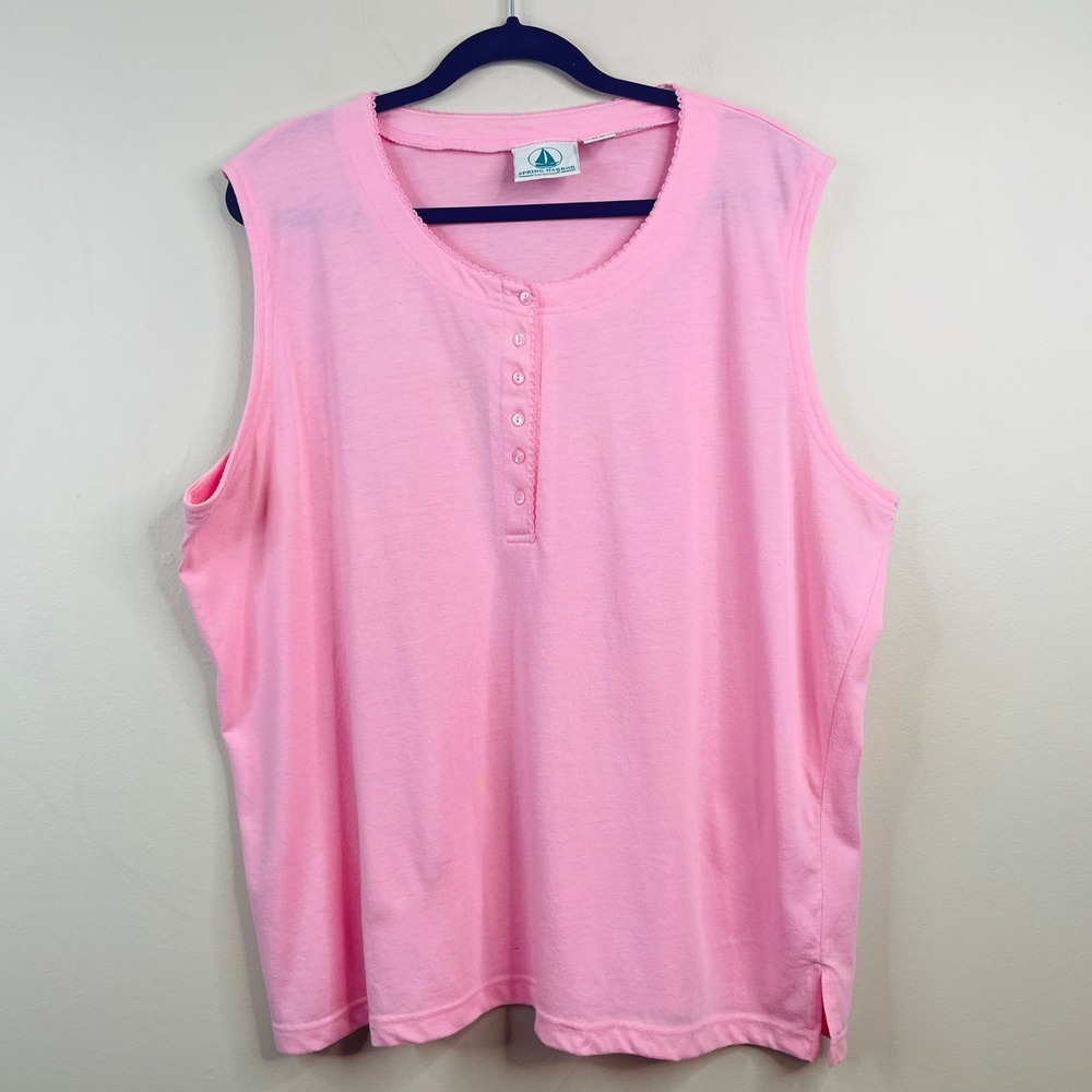 Vintage Crochet Trim Sleeveless Top Womens 22W Pastel Pullover Casual Layer Tee